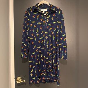 Vintage Navy Blue Colorful Bird Print Shirt Dress Union Made size s/m